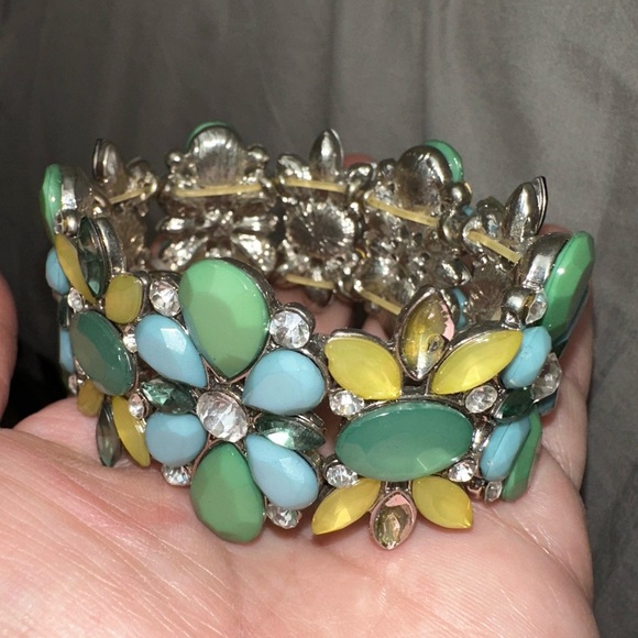 Floral enamel Bracelet rhinestones spring colors - Picture 1 of 5